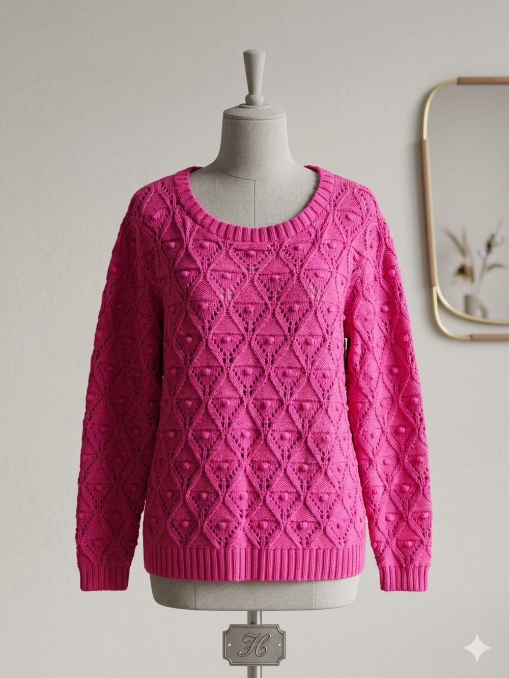Tommy Hilfiger Bright Pink Diamond Texture Crewneck Sweater